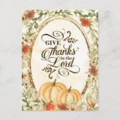 Give Thanks to the Lord Autumn Flowers & Pumpkins Postkarte (Vorderseite)