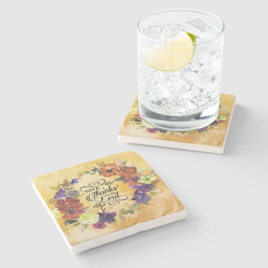 Give Thanks to the Lord, Thanksgiving Steinuntersetzer (Seitenansicht)