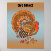 Give Thanks Turkey Autimn Colours Fanned Tail Blue Poster (Vorne)
