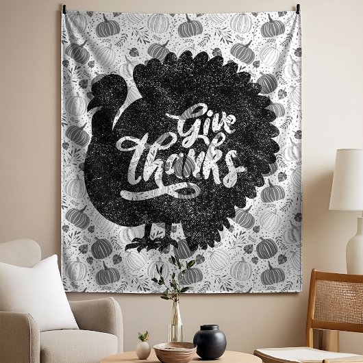Give Thanks Turkey Thanksgiving Vintage Wandteppich