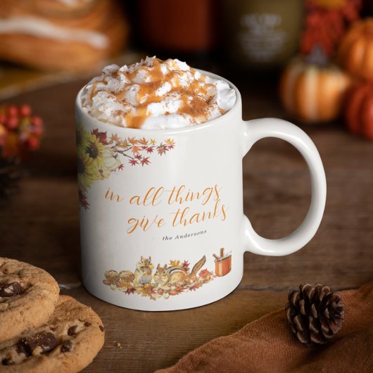 Give Thanks | Watercolor Thanksgiving Monogram Kaffeetasse