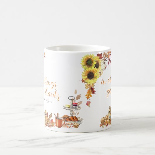 Give Thanks | Watercolor Thanksgiving Monogram Kaffeetasse (Mittel)