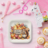 Give Thanks – Whimsical Squirrel & Pumpkin Harvest Pappteller (Party)