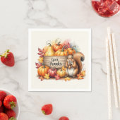 Give Thanks – Whimsical Squirrel & Pumpkin Harvest Serviette (Beispiel)