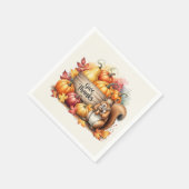 Give Thanks – Whimsical Squirrel & Pumpkin Harvest Serviette (Ecke)