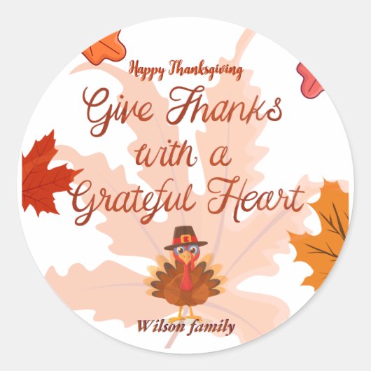 Give Thanks With a Grateful Heart Thanksgiving Runder Aufkleber (Vorderseite)