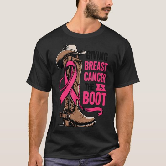 Giving Breast Cancer The Boot Cowboy Design T-Shirt (Vorderseite)