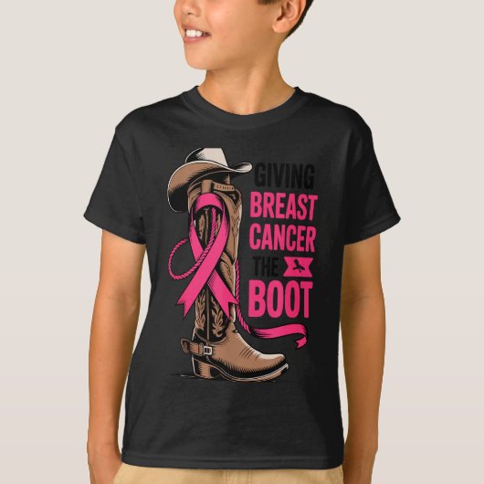 Giving Breast Cancer The Boot Cowboy Design T-Shirt (Vorderseite)