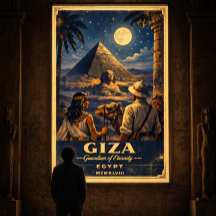 Giza Ägypten Nacht Vintage Reiseplakat | Mondbesch