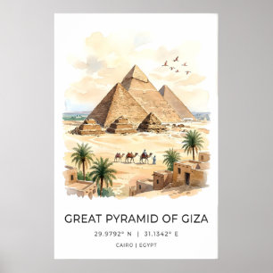 Giza-Pyramiden-Wandkunst Aquarell-Reiseszene mit Poster