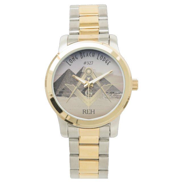 Giza Pyramids Masonic Mit Monogramm Watch Armbanduhr (Vorderseite)