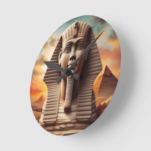 Giza Sphinx Kopf mit Pyramiden Ägypten Reisen Runde Wanduhr (Winkel)