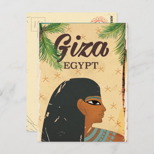 Gizeh, Vintages Reiseplakat in Ägypten Postkarte (Vorne/Hinten)