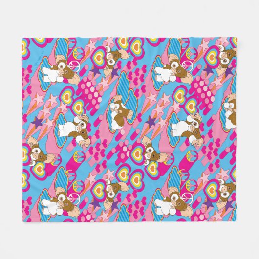 Gizmo | Pink Peace & Liebe Pattern Fleecedecke (Vorderseite (Horizontal))