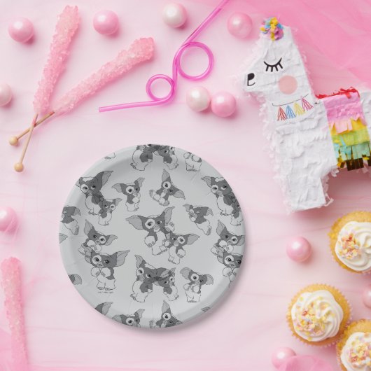 Gizmo | Schwarz-Weiß-Muster Pappteller (Party)