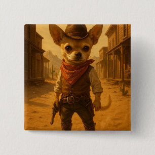 Gizmo the Cowboy - Chihuahua Western Duel Button