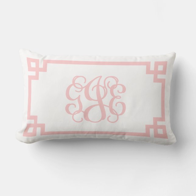 GJE Light Pink Griechisch Key Script Monogram Lendenkissen (Vorderseite)