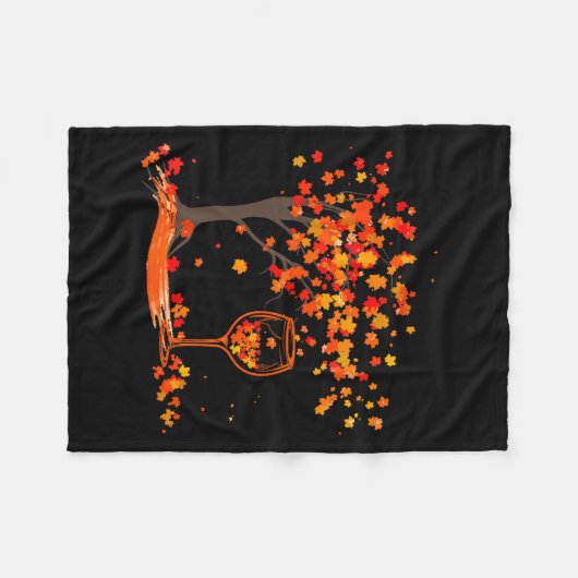 Gl Of Wine Maple Leaf Autumn Fall Funny Drink Wine Fleecedecke (Vorderseite (Horizontal))