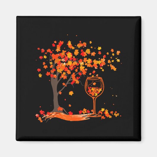 Gl Of Wine Maple Leaf Autumn Fall Funny Drink Wine Magnet (Vorne)