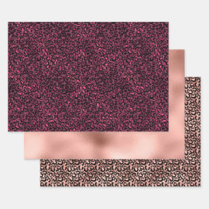 Glach Pink Black Leopard Print Geschenkpapier Set