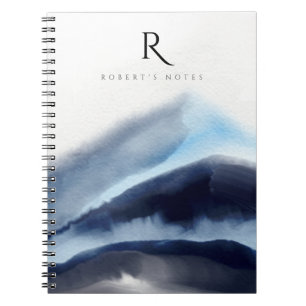 Glacial Watercolor Mountains Malerei Mit Monogramm Notizblock