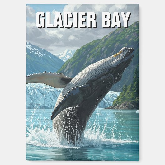 Glacier Bay Humpback Whale Breaching Alaska Reisen Magnet (Vorderseite)