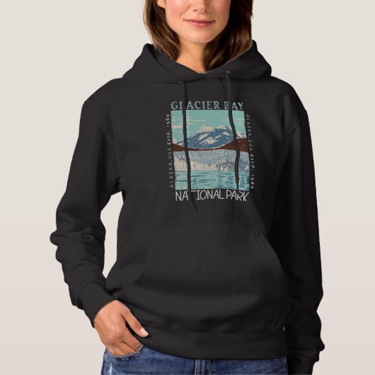 Glacier Bay National Park Alaska Retro Not leidend Hoodie (Vorderseite)