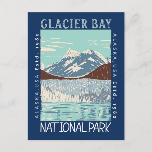 Glacier Bay National Park Alaska Retro Not leidend Postkarte (Vorderseite)