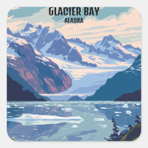 Glacier Bay National Park Alaska Vintage Reise Quadratischer Aufkleber