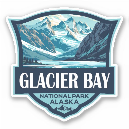 Glacier Bay National Park Illustration Retro Aufkleber (Vorderseite)