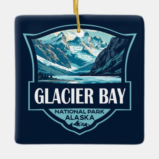 Glacier Bay National Park Illustration Retro Keramikornament (Vorderseite)
