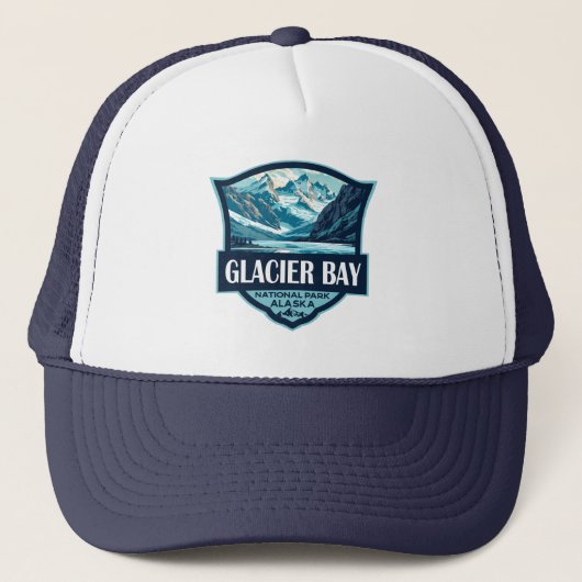 Glacier Bay National Park Illustration Retro Truckerkappe (Vorderseite)