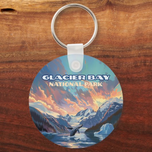 Glacier Bay Nationalpark Alaska Whale Vintag Schlüsselanhänger (Rückseite)