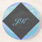 Glacier Blue Monogram Sandstein Untersetzer (Vorne)