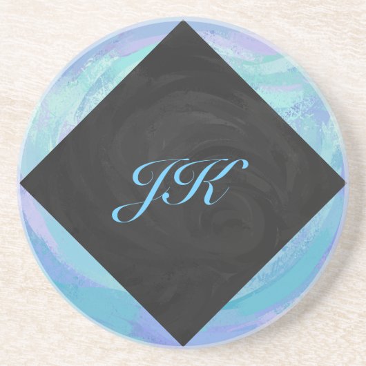 Glacier Blue Monogram Sandstein Untersetzer (Vorne)