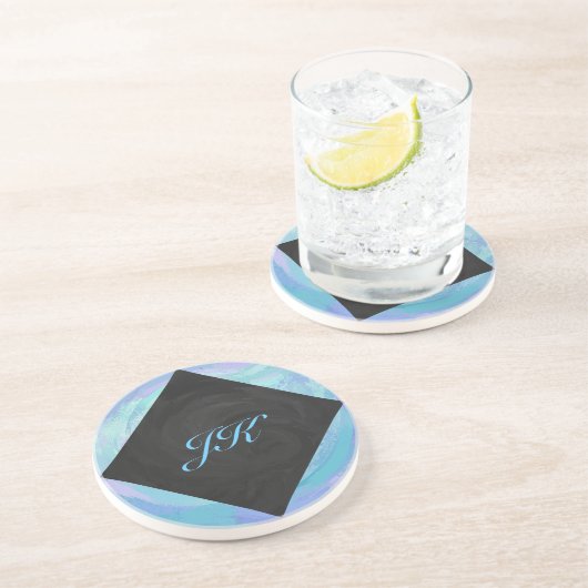 Glacier Blue Monogram Sandstein Untersetzer (Seite)