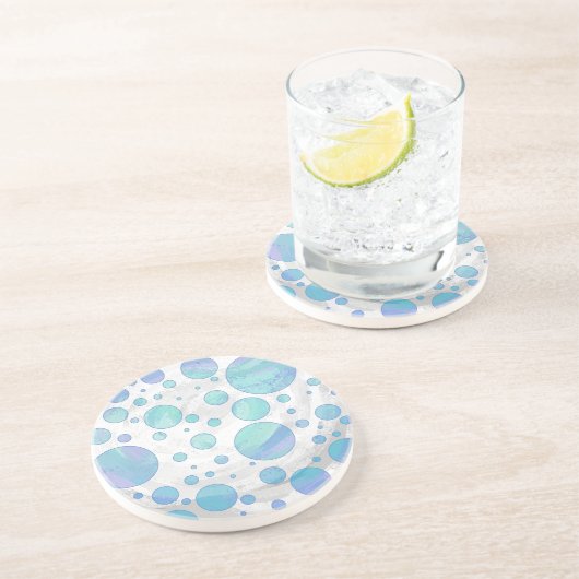 Glacier Blue Polka Dot Pattern Sandstein Untersetzer (Seite)