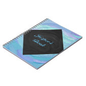 Glacier Blue und Black Textured Monogram Notebook Notizblock (Linke Seite)
