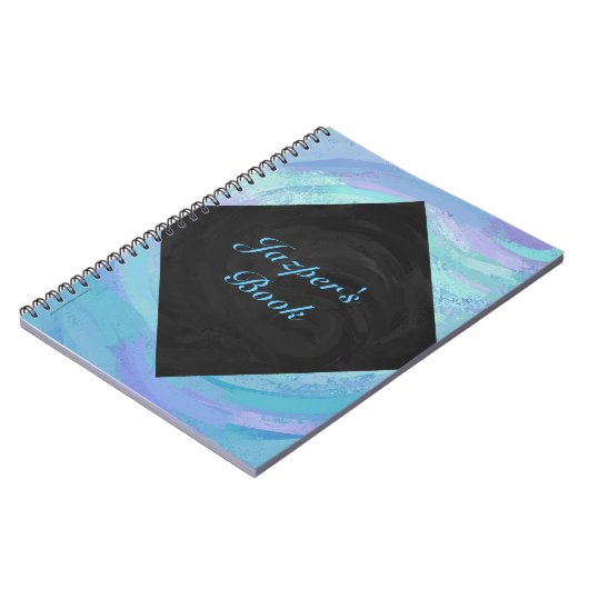 Glacier Blue und Black Textured Monogram Notebook Notizblock (Linke Seite)