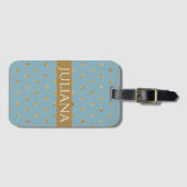 Glacier Blue und Gold Polka Dots Gepäckmarke Gepäckanhänger (Vorderseite (Horizontal))