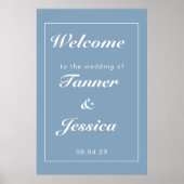 Glacier Blue & White Modern Wedding Willkommen Poster (Vorne)
