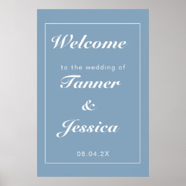 Glacier Blue & White Modern Wedding Willkommen Poster