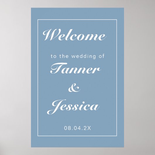 Glacier Blue & White Modern Wedding Willkommen Poster (Vorne)