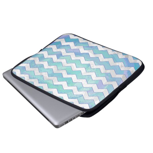 Glacier Blue Zickzack Pattern Laptopschutzhülle (Vorne Knopf)