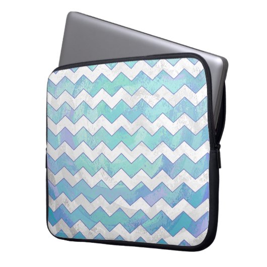 Glacier Blue Zickzack Pattern Laptopschutzhülle (Vorderseite Links)