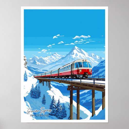 Glacier Express Schweiz Reiseillustrierung Poster (Vorne)