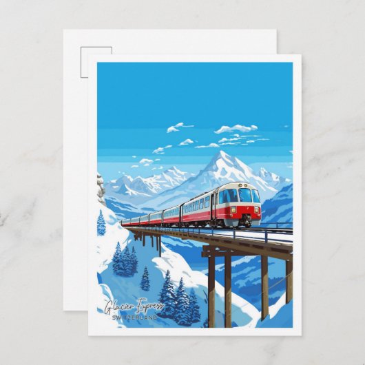 Glacier Express Schweiz Reiseillustrierung Postkarte (Vorne/Hinten)