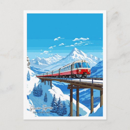 Glacier Express Schweiz Reiseillustrierung Postkarte (Vorderseite)