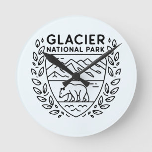 Glacier National Park Bear Emblem Runde Wanduhr