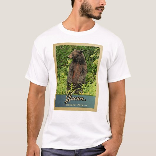 Glacier National Park Bear Vintage Reise T-Shirt (Vorderseite)